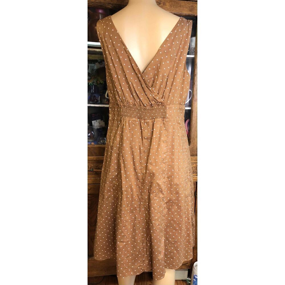 Lands' End Womens Brown White Polka Dot Wrap Dress V Neck Sleeveless Size 10 - Picture 6 of 9